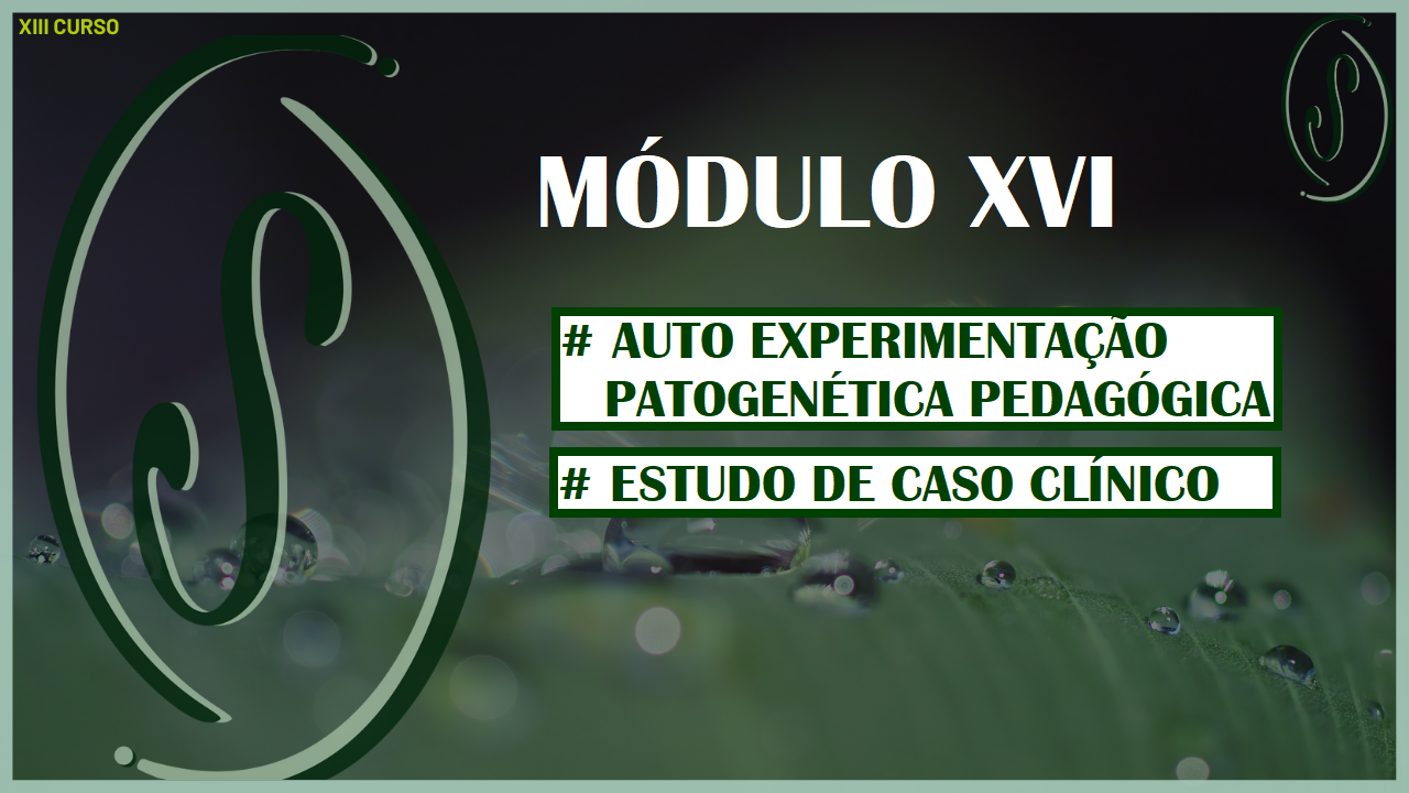 XIII CURSO - MÓDULO XVI - AUTO EXPERIMENTAÇÃO PATOGENÉTICA PEDAGÓGICA/ ESTUDO DE CASO CLÍNICO